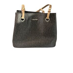 Calvin Klein Black and Tan Shoulder Bag